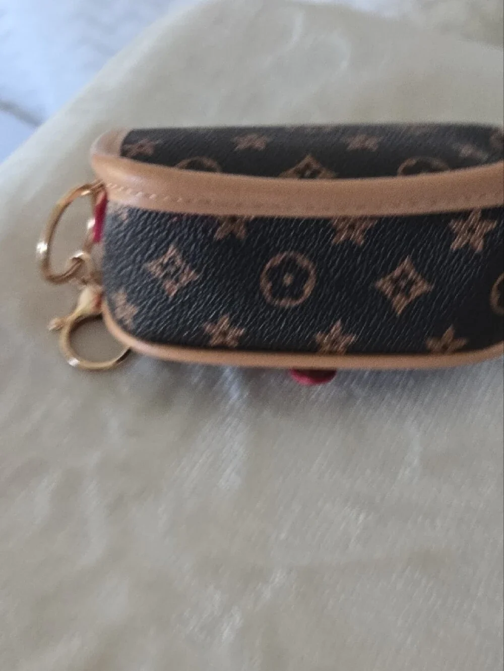 Luxury-Inspired Brown Patterned Bag Charm/Key Fob Case